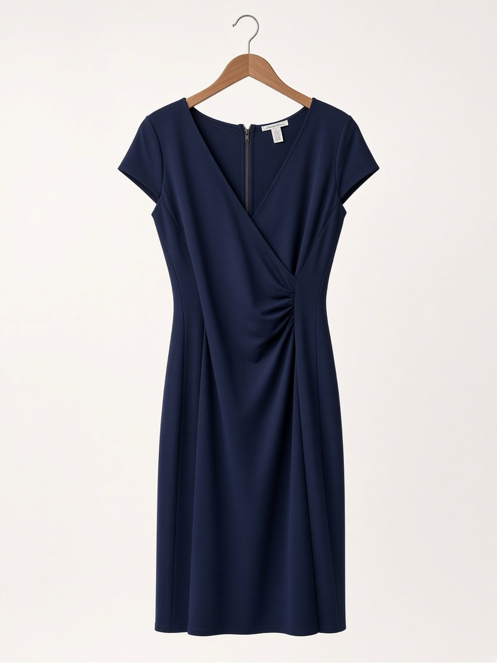 Kenneth Cole New York Navy Faux-Wrap Ruched Sheath Dress